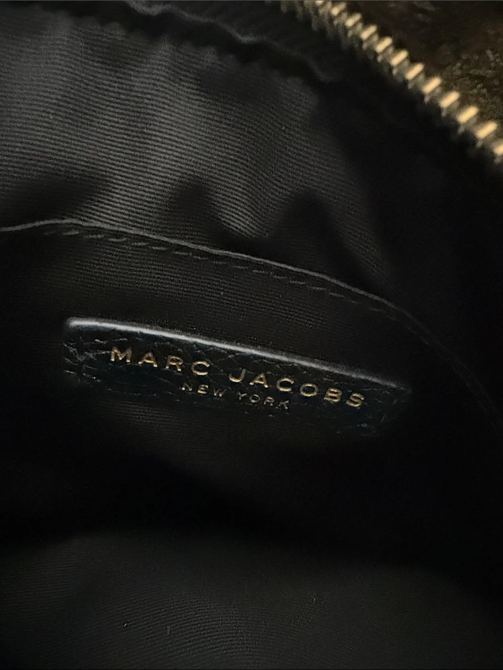 Marc Jacobs Black Pebbled Leather Slide-Pocket Crossbody with Gold Hardware